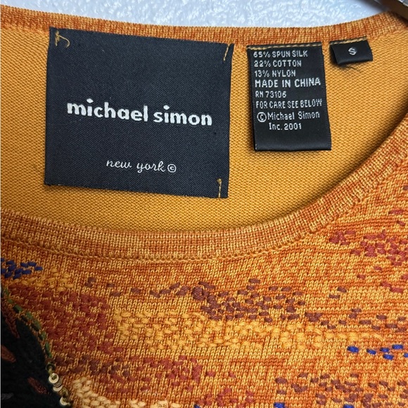 Vintage Michael Simon Golden Long Sleeve Top Eagle Design Silk Cotton Small - Picture 7 of 9
